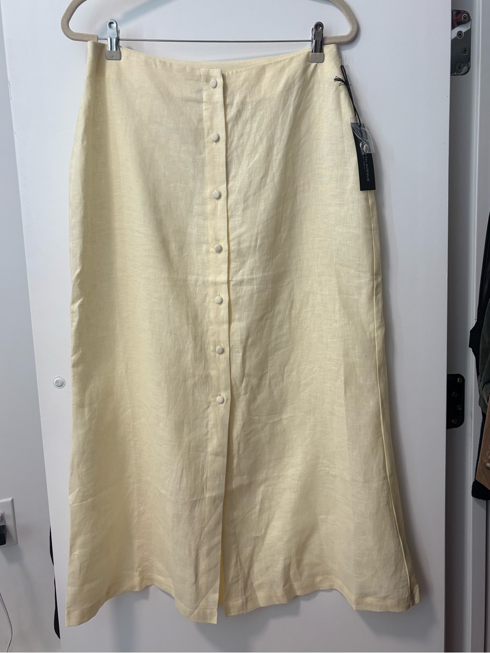 Yellow Button-Front Linen Maxi Skirt